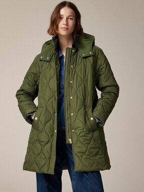 J. Crew Signature Puffer Quilted Primaloft Hooded Stowe Coat Jacket SP Petite SM